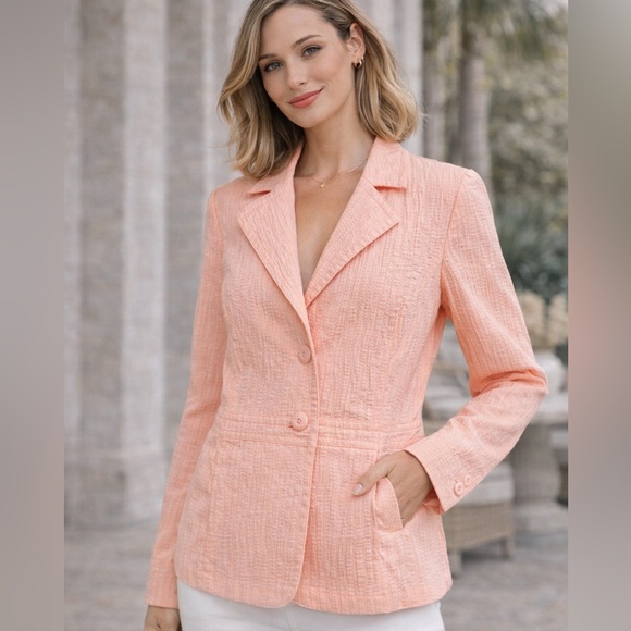 KEREN hart Jackets & Blazers - Keren Hart Peach Textured Blazer Jacket Womens 10 Stretch Tailored Chic